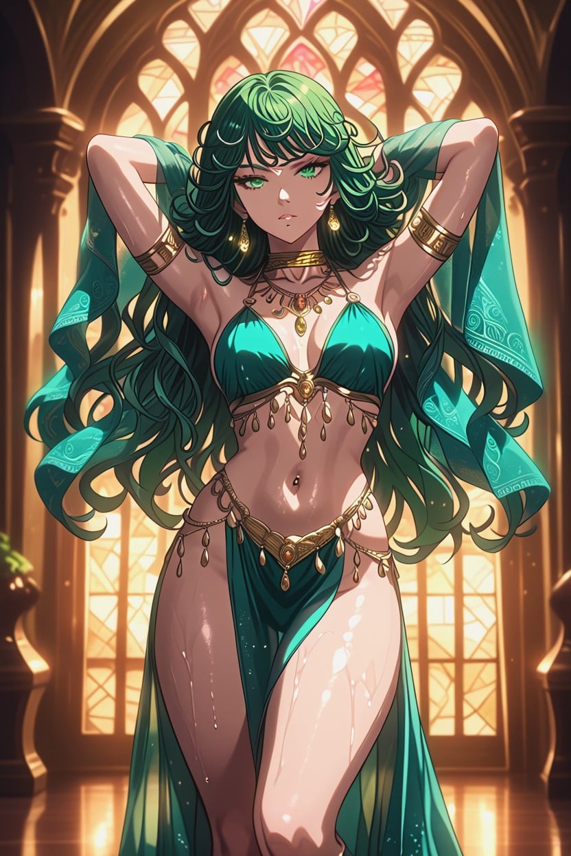 Belly Dancer, Looking At The Viewer, Emerald Green Eyes Hentai AI Porn