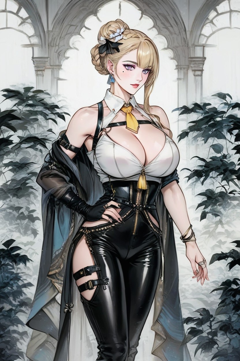 Black Ribbon, Earrings, Large Breasts Hentai AI Porn