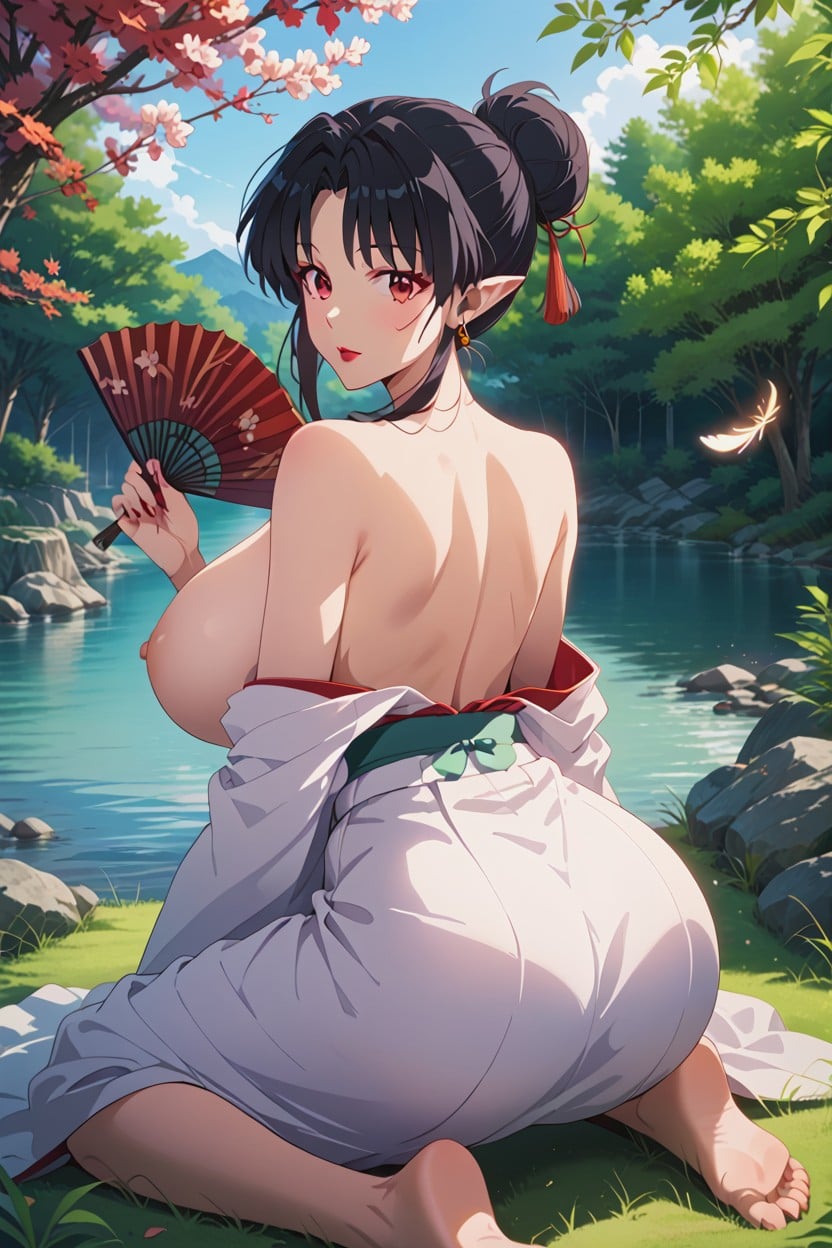 Rear View, Hair Bun, Kneeling Hentai AI Porn