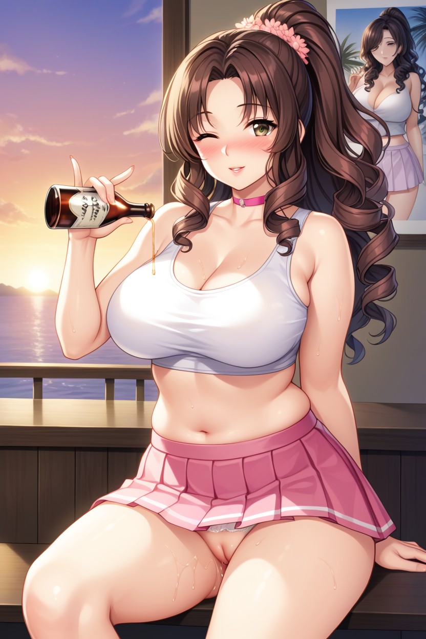 Exposed Pussy, Big Thigh, Low Waisted Pink Skirt Hentai AI Porn