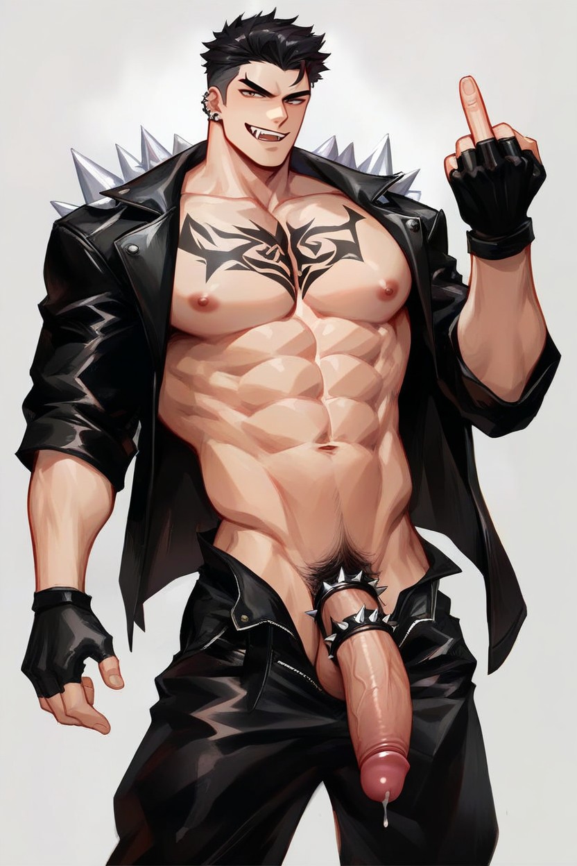 Black Belt With Silver Buckle, Open Fly, Erect Penis AI Gay Porn