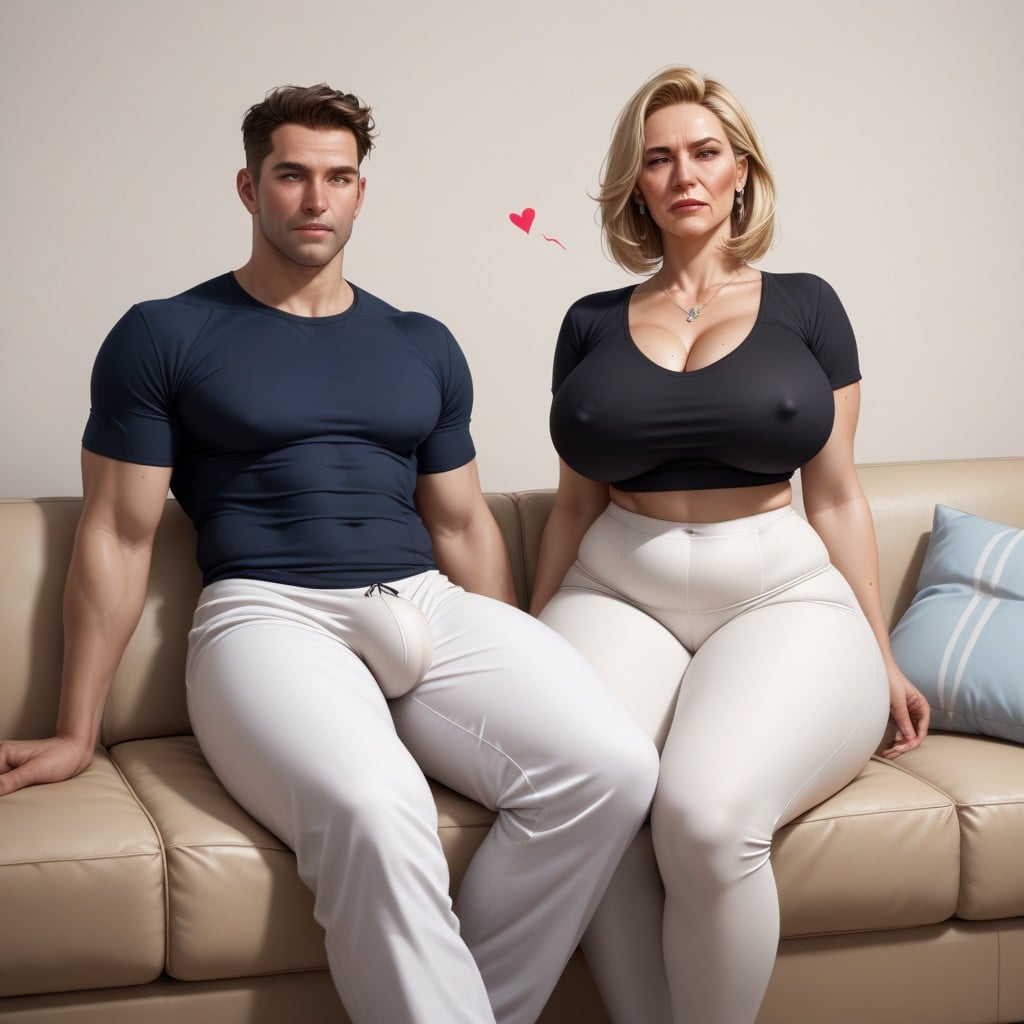 Woman Staring At Bulge, Fully Clothed, Penis Running Down Pant Leg Porno IA