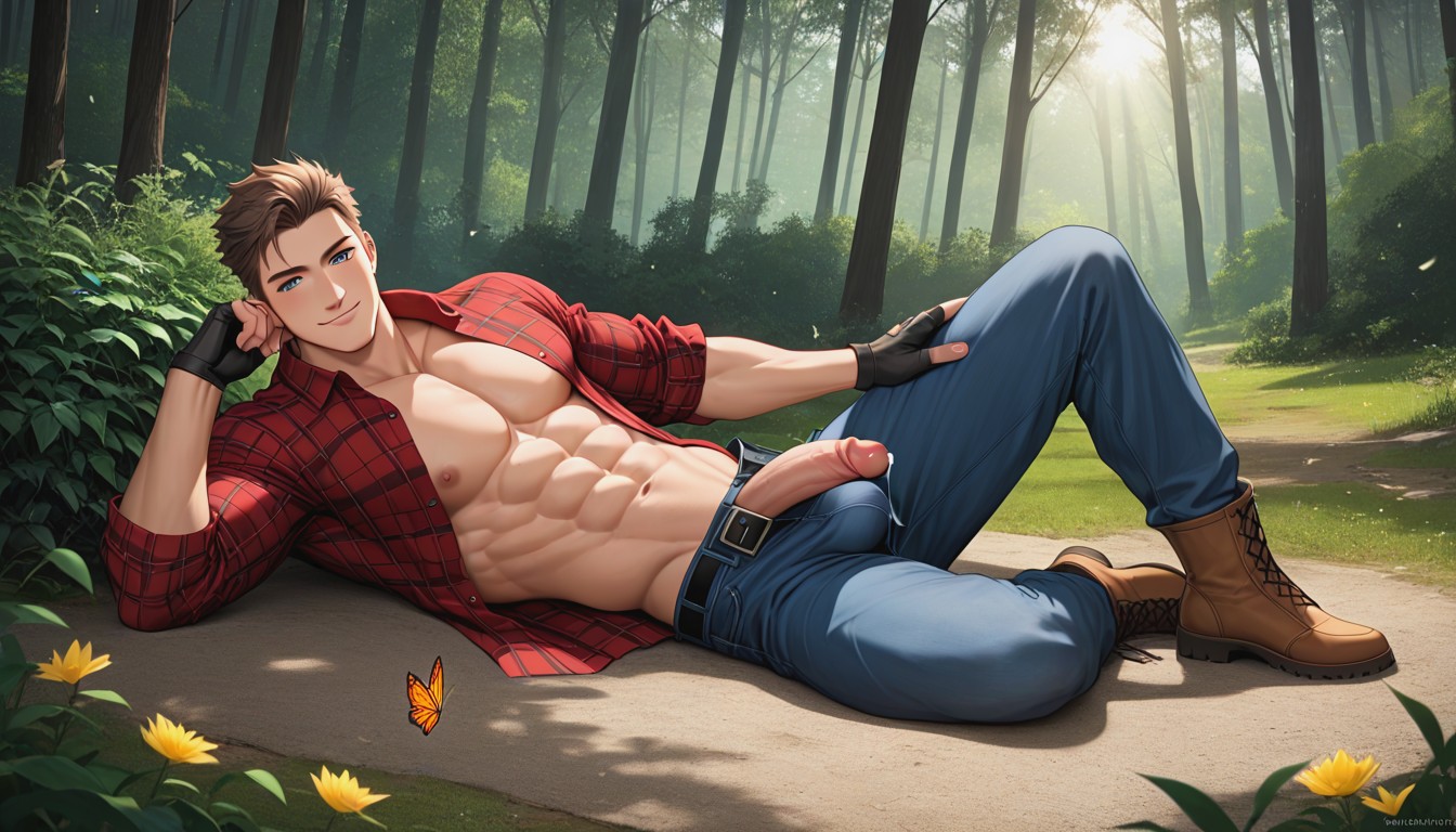 Slight Smirk, Showing Chest And Abs, Medium AI Gay Porn