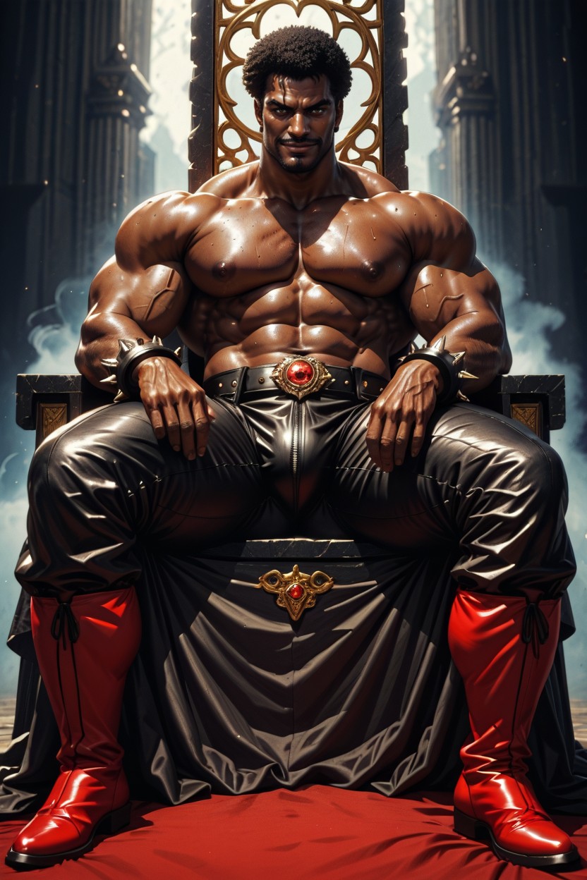 With Lean Muscled Arms, Wears Ornate Accessories, Sweating AI Gay Porn