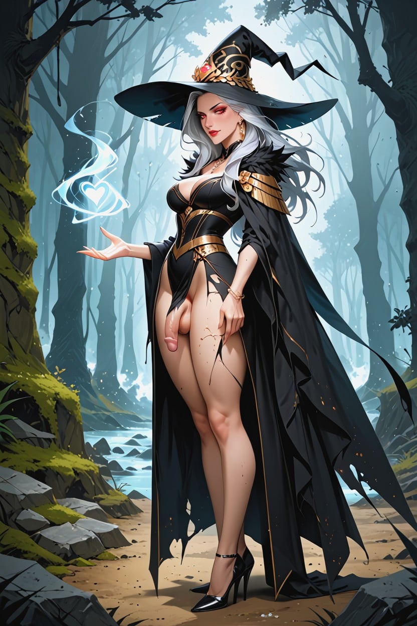 Side View, Soft Cock, Hinting At The Women Mystical Abilities And Adding To The Allure Of The Scene Shemale AI Porn