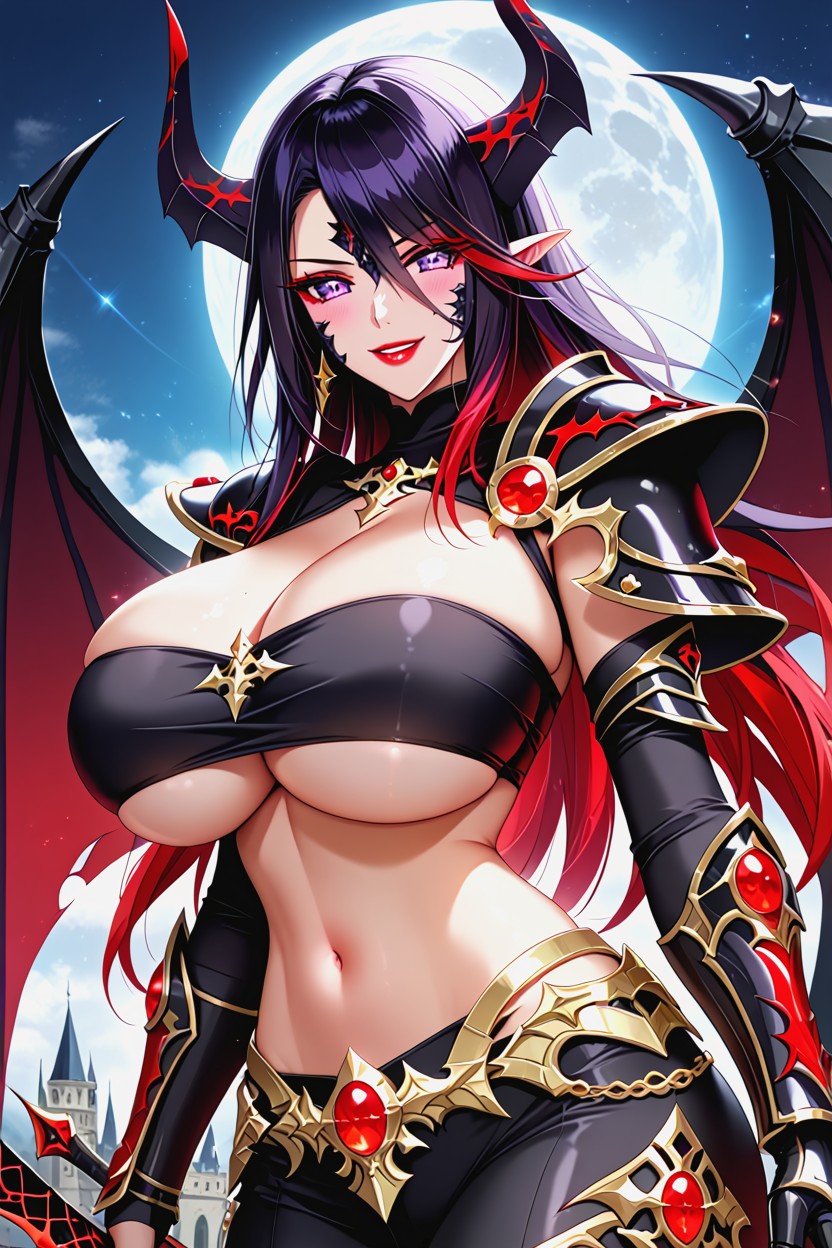 Black Demon Lord Armor, Dark Blue Skin, Black Hip Armor Hentai AI Porn