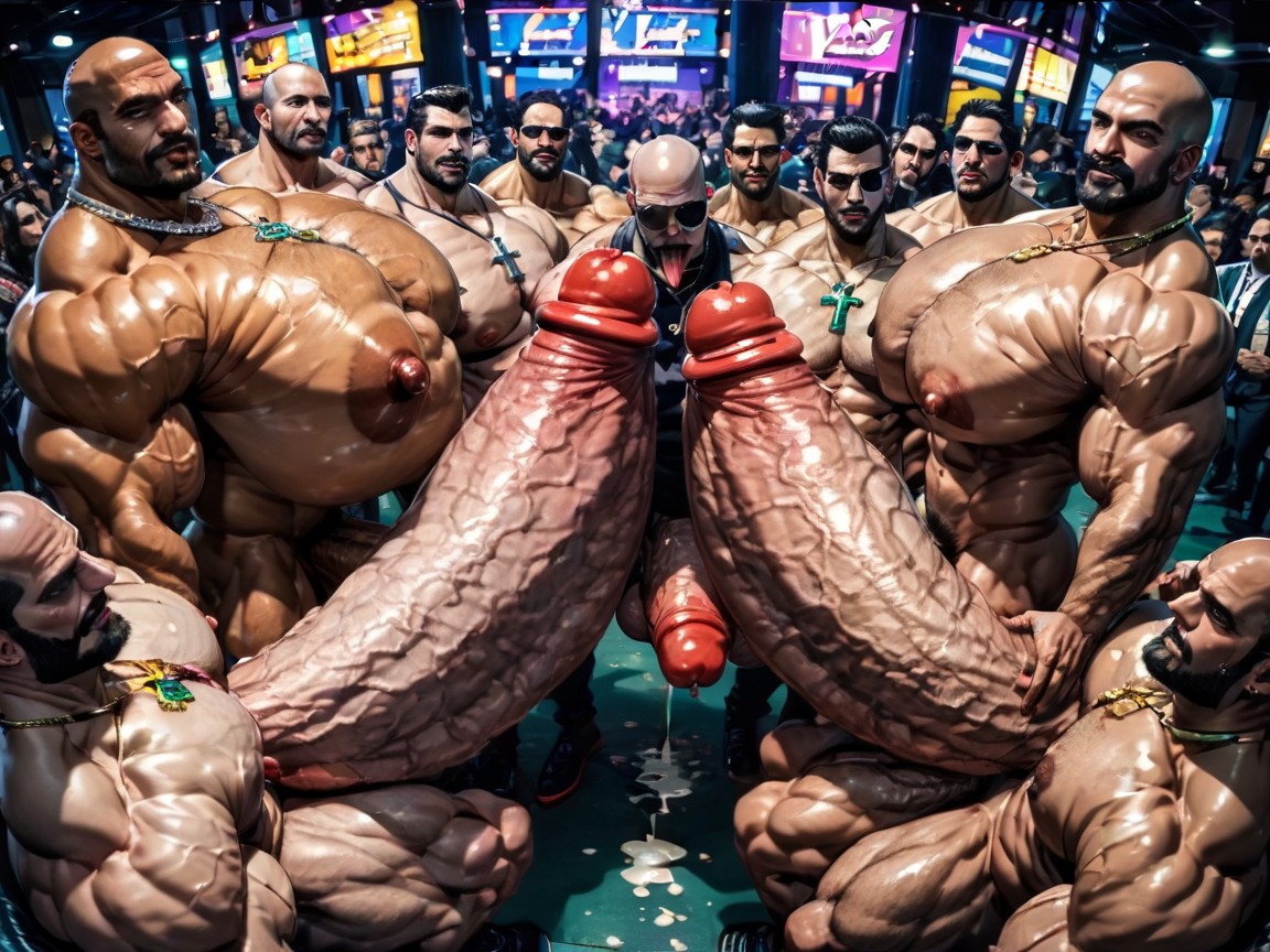 Massive Muscles, Hyper Bulky Tanned Skin, Club AI Gay Porn