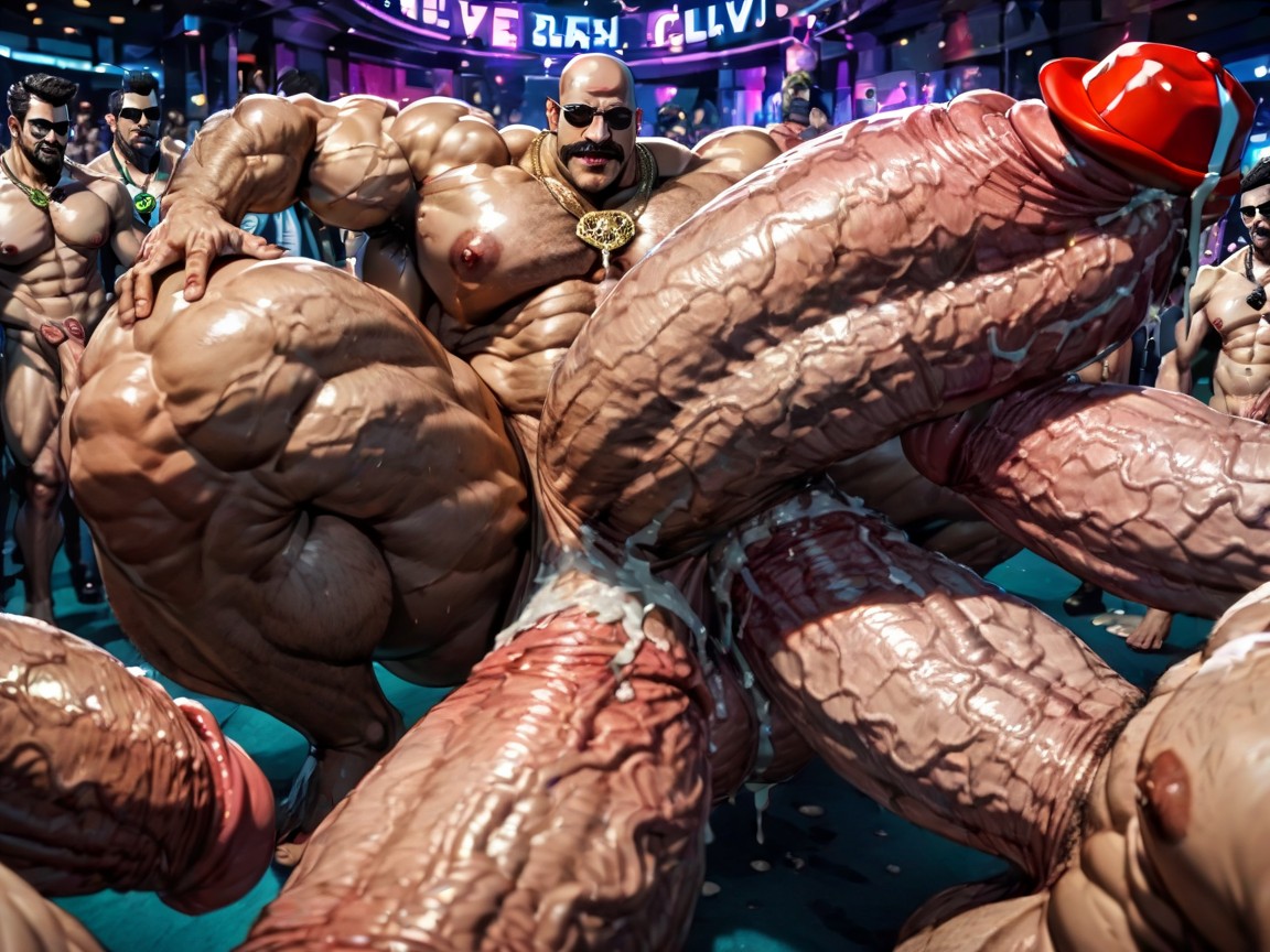 Thick Thighs, Close Up, Rough Hyper Huge Cocks Everywhere On Him AI Gay Porn