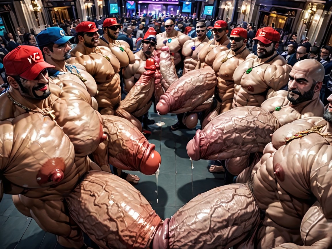 Wide Angle, Mouth Agape, Hyper Bulky Tanned Skin AI Gay Porn