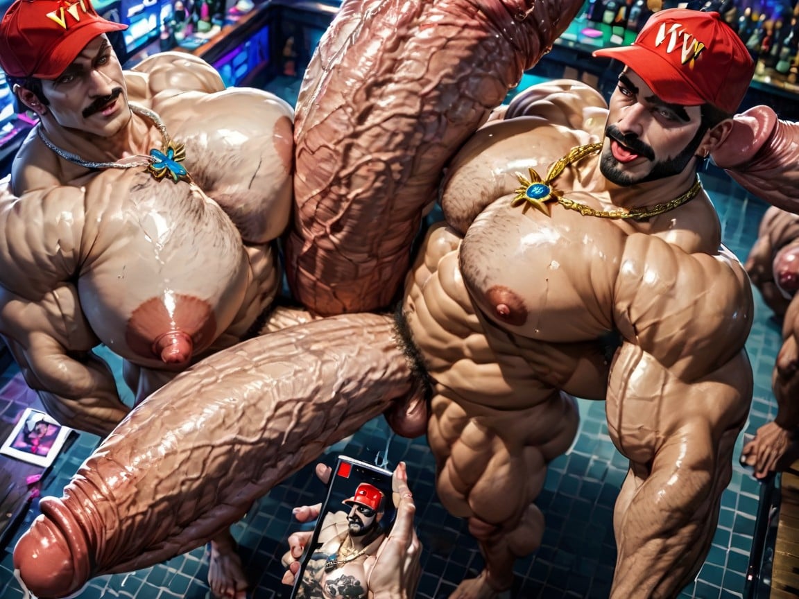 Tongue Out, Gay Gangbang, Hyper Bulky AI Gay Porn