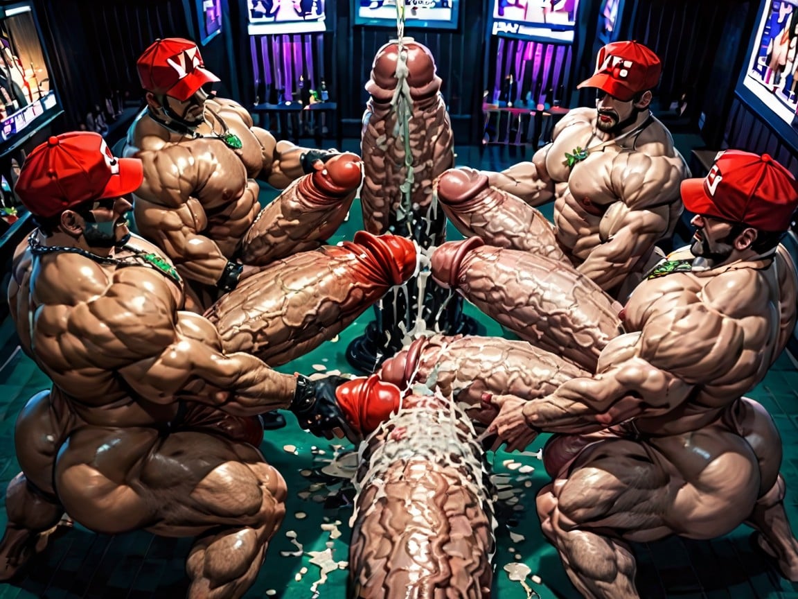 Sideburns, Cum Covering Face, Huge Hyper Cocks Pushing Up Hyper Boobs AI Gay Porn