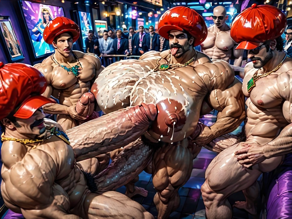Tongue Out, Thick Goatee, Both Boobs Getting Sucked Hard AI Gay Porn