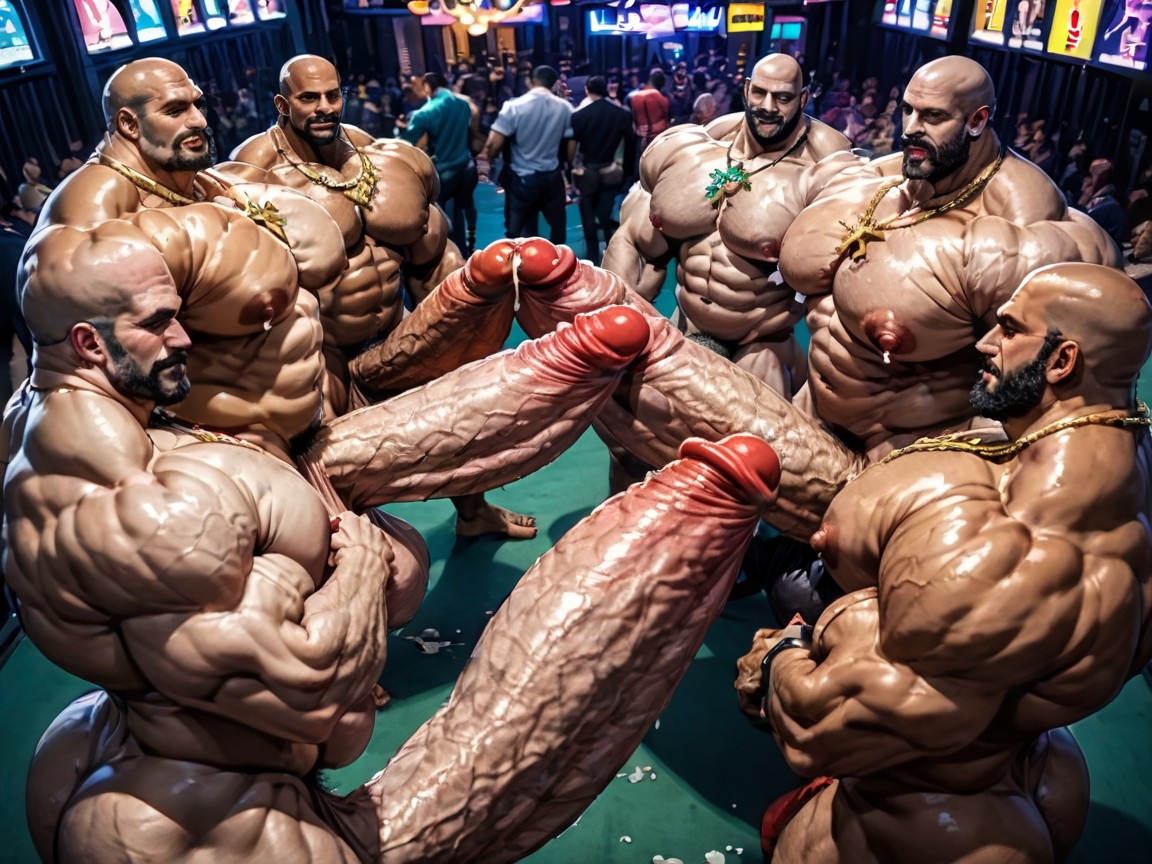 Massive Thick Bulky Hairy Muscles, Harem, Rough Hyper Huge Cocks Everywhere On Him AI Gay Porn
