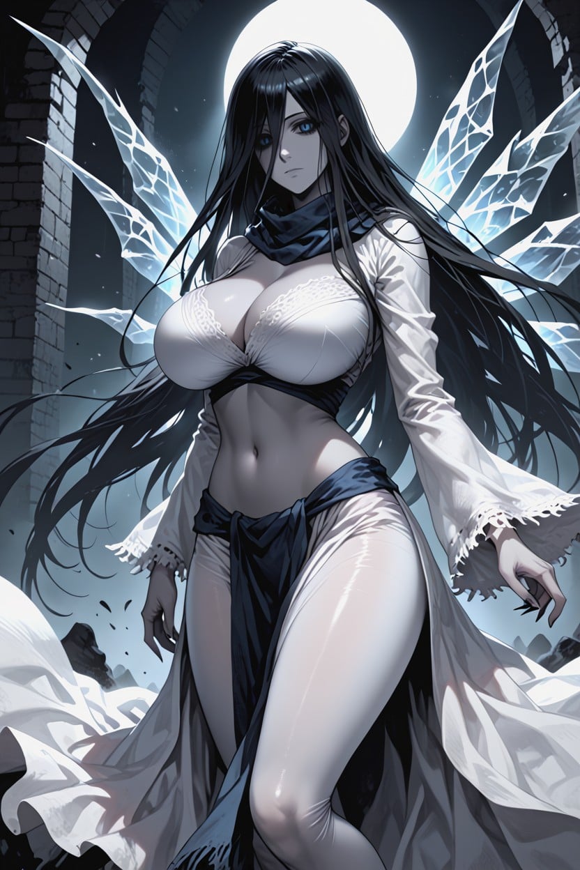 Light Sparking Light Blue Hair, Dancer Cloth Around Hips, 18+ Hentai AI Porn