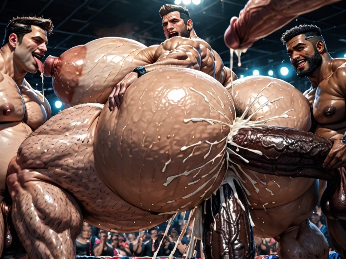 Focus Under Boob, Hairy Thick Hyper Muscled Body, Tongue Out AI Gay Porn
