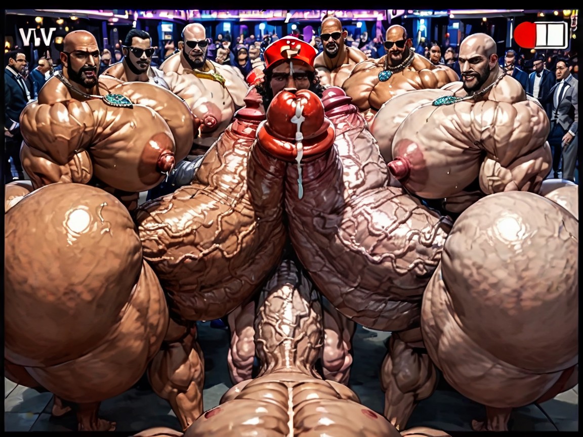 Extremely Large Ass, Thick Goatee, Huge Hyper Cocks Pushing Up Hyper Boobs AI Gay Porn