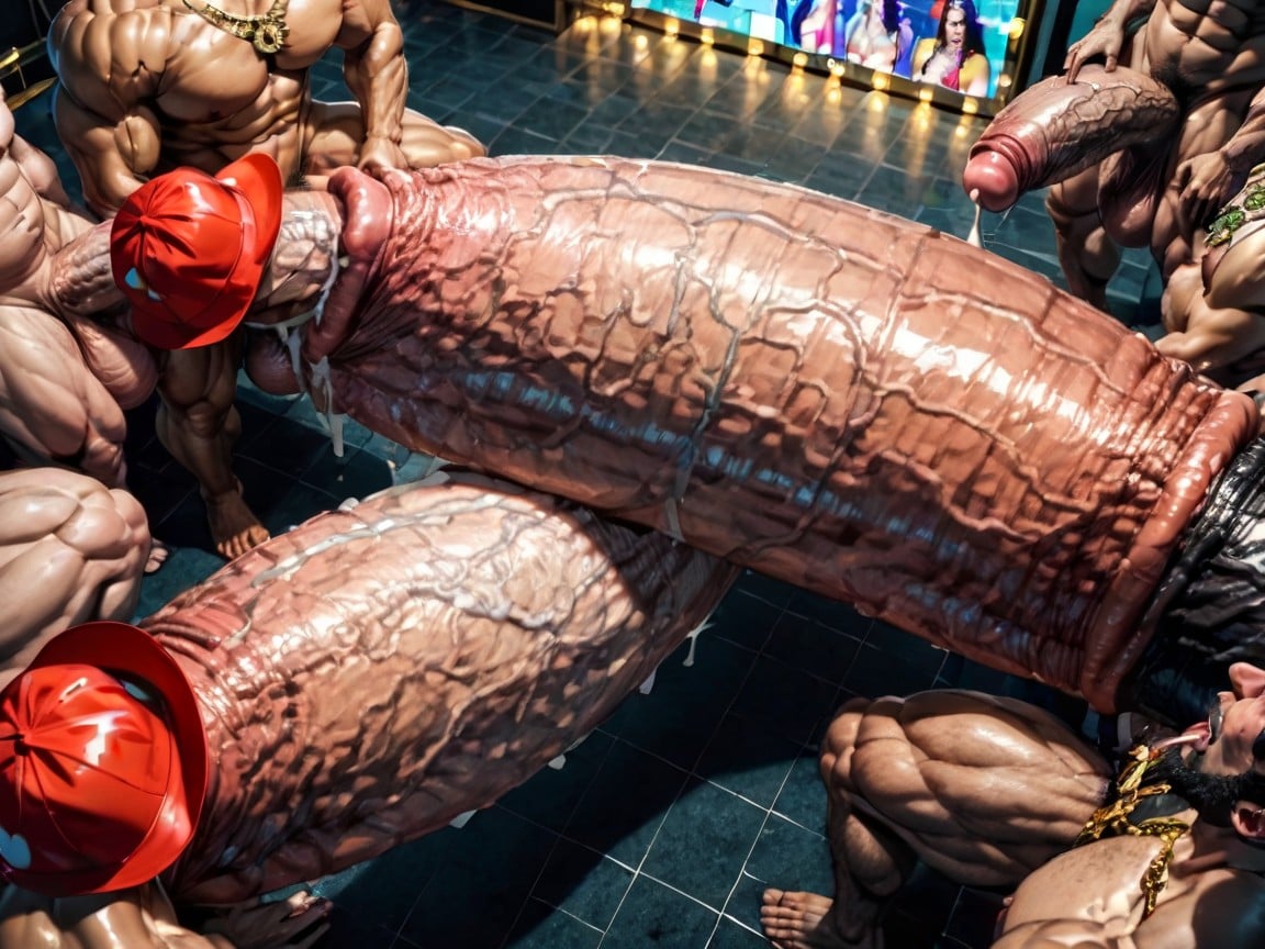 Double Penetration In Mouth, Tongue Out, Oiled Skin AI Gay Porn