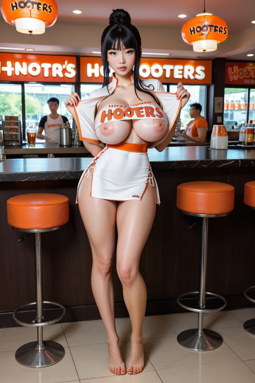 Open Clothes, Slutty Hooters Outfit, Revealing Hooters Uniform AI Porn
