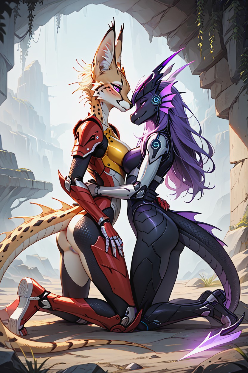 Heterochromia, Purple Eyes, Cyber Leg Furry AI Porn