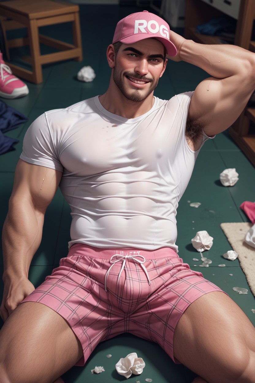 Elongated Face With Square Jaw, Extremly Hairy, Pink Sneakers AI Gay Porn