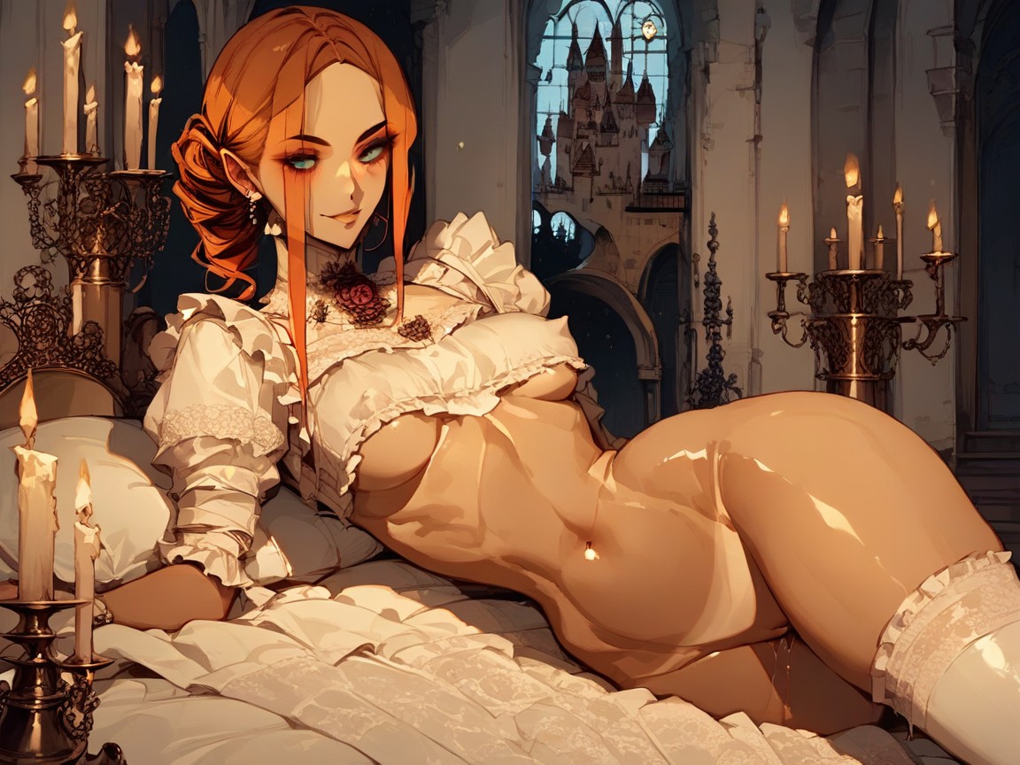 Chain Belt, Earrings, On Bed AI Porn