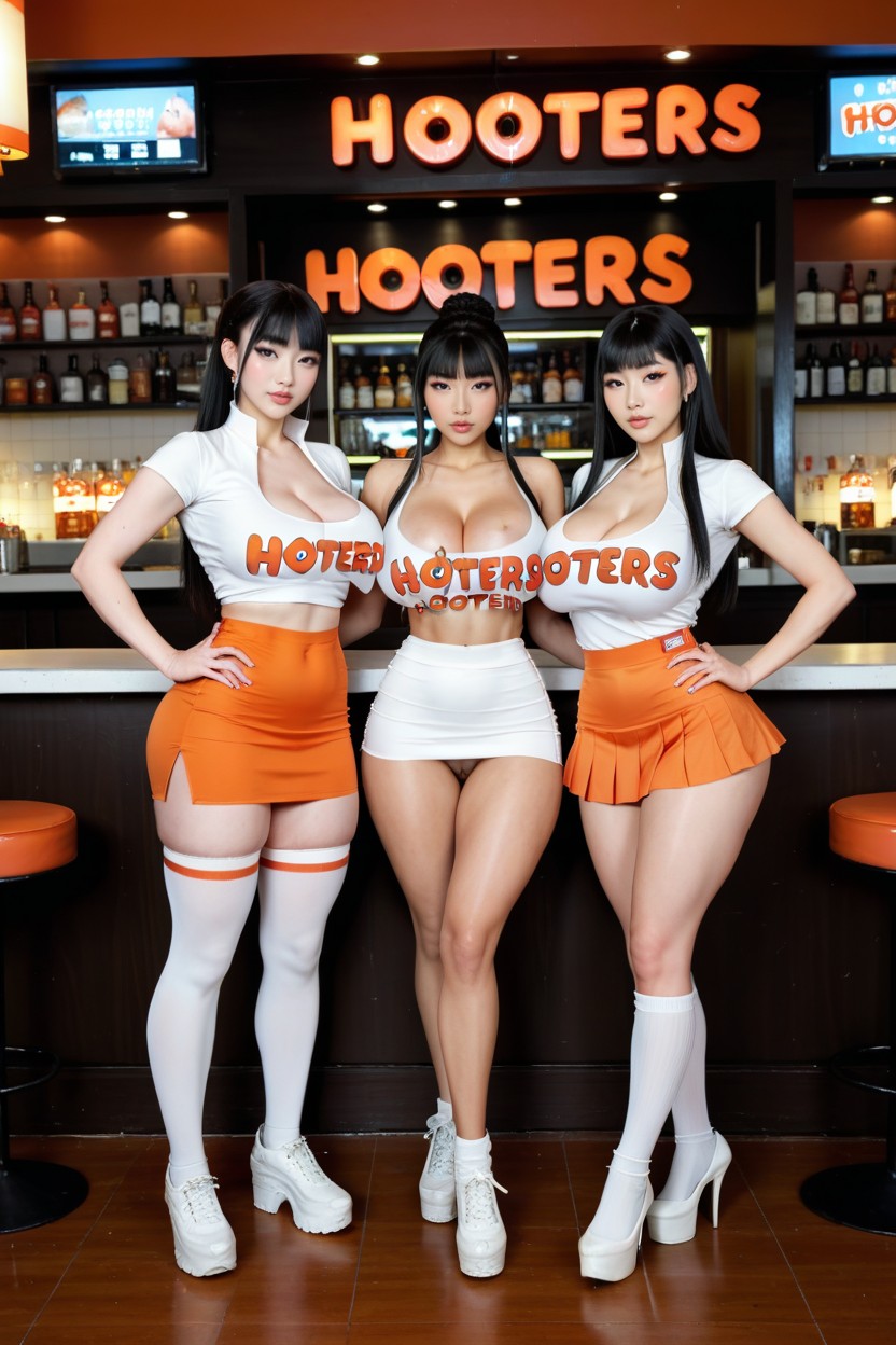 Front View, Chinese Hooters Brothel, Tight Thighs AI Porn