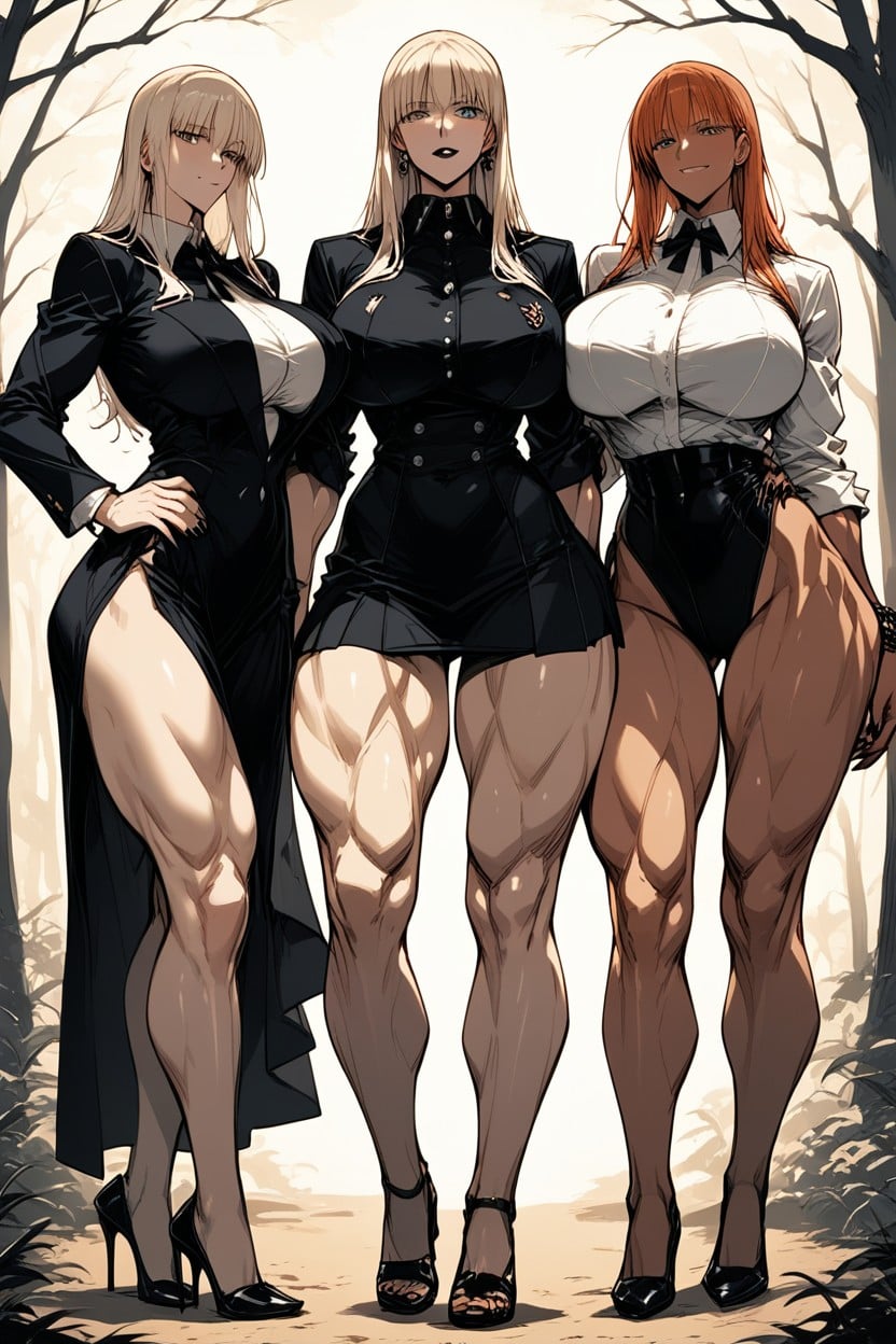 Group Of Three Women, Muscular Calves, Bodybuilder Witches AI Porn