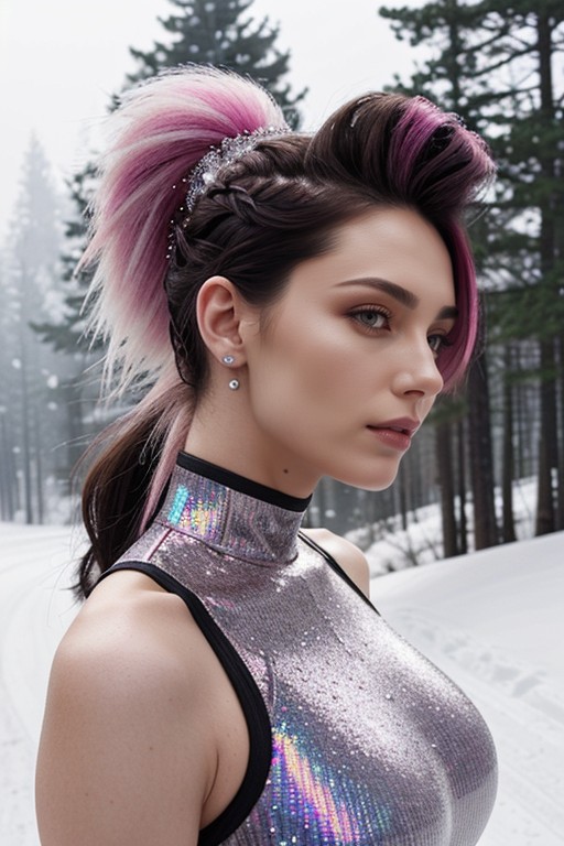 18+, Rim Light Tracing Pores, Breath Crystallized Hairstyle A Bold Mohawk Porno IA