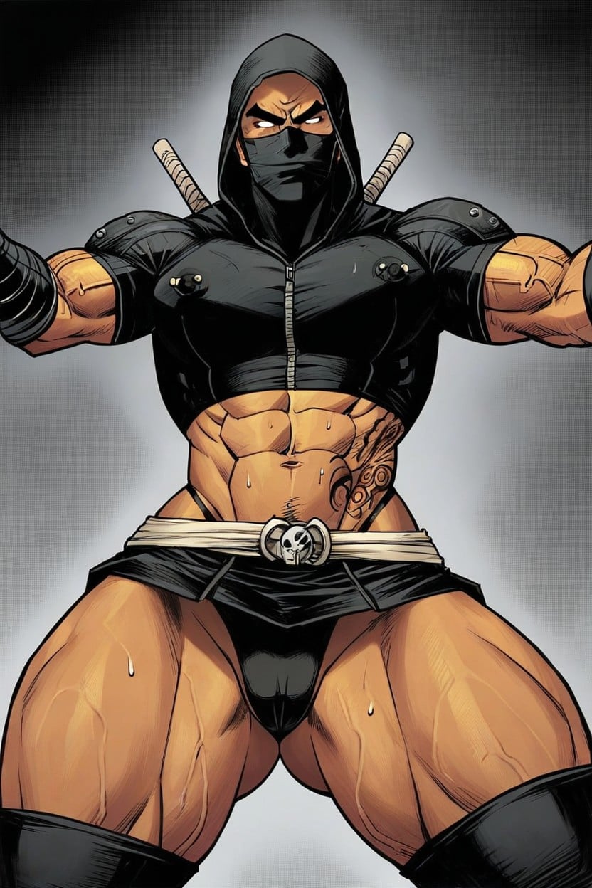 Ninja, Tattoos, Resembling A Black And Gold Mask With Details AI Gay Porn