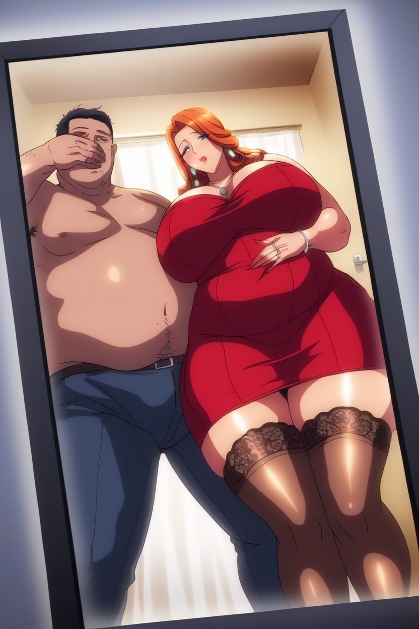 Black Hair, 口を手で覆う, Ugly Fat Male Male Behind ヘンタイAIポルノ