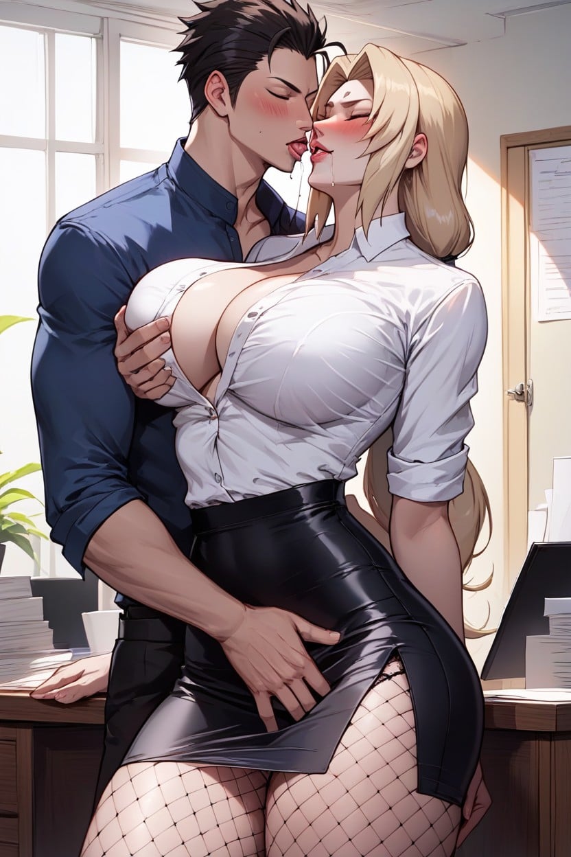 Standing, Grabbing Anothers Breast From Her Behind By One Hand, Detailed Hentai AI Porn
