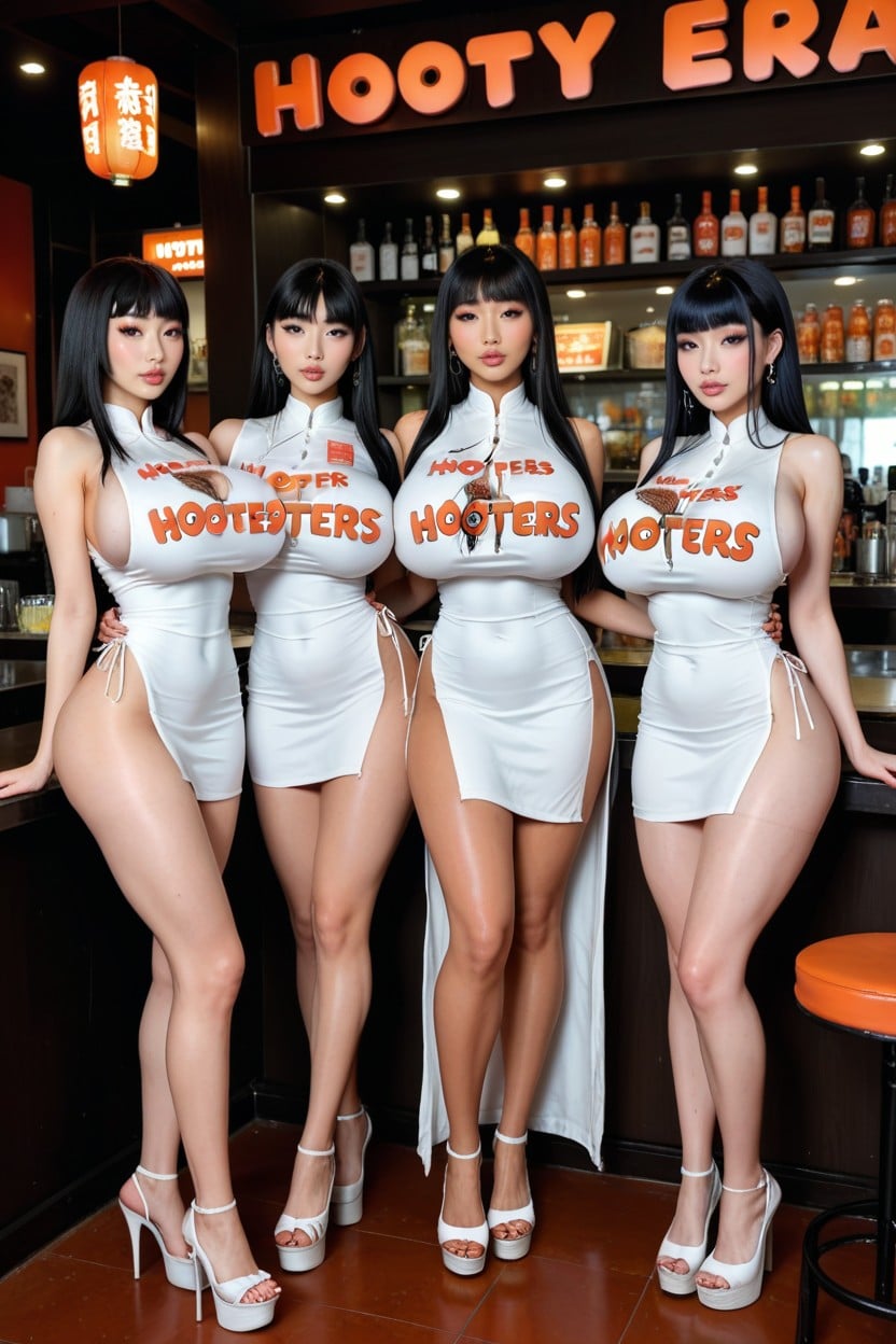 Chinese Hooters Brothel, Maximum Detail, Front View Porno IA