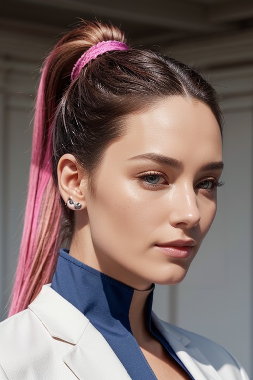 Realistic Fiber Detail Emphasized, Pink Ponytail Locked Right, Strong Symmetrical Anchoring At Scalp Line AI Porn