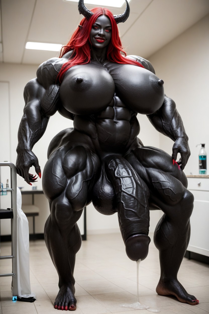 Hyper Muscular, Red Eyes, Wide Hips Shemale AI Porn