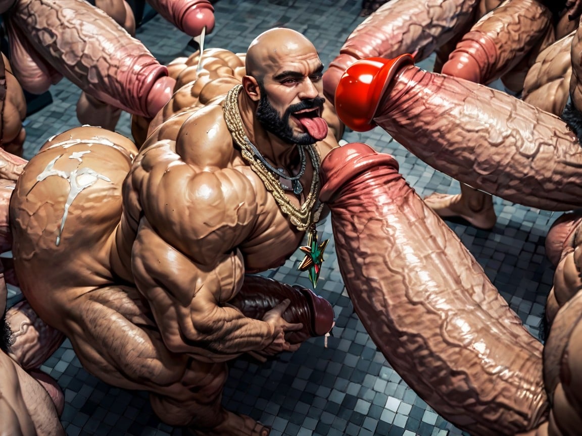 Both Boobs Getting Sucked Hard, Arms Behind Back, Extreme Deep Throat AI Gay Porn
