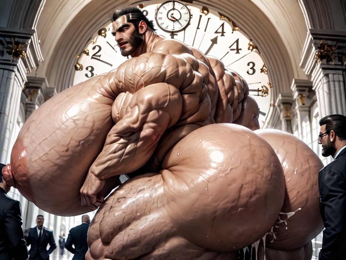 Hairy Thick Hyper Muscled Body, Massive Muscles, Bottom Up AI Porn