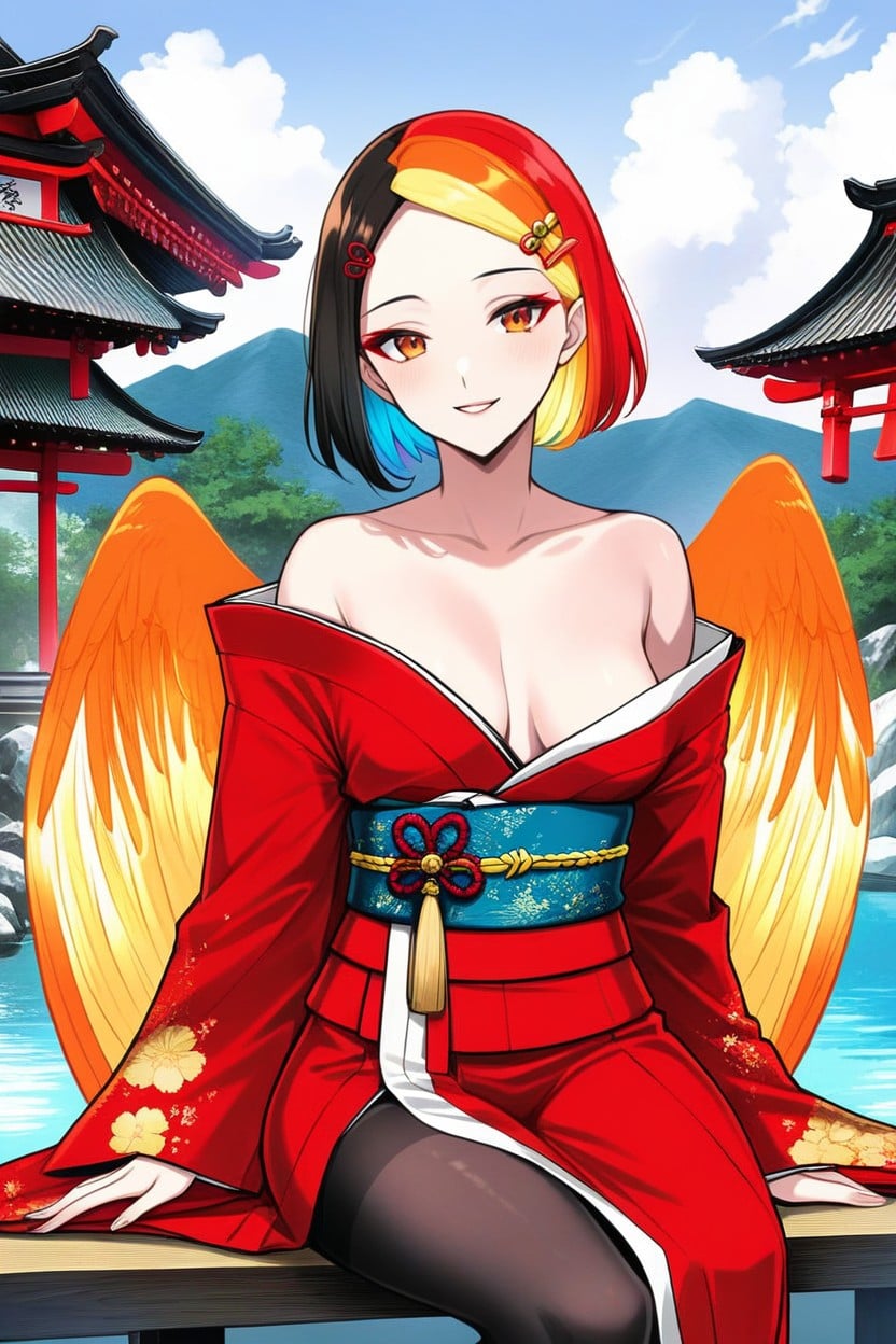 Rainbow Hair, Kimono, Japanese AI Porn