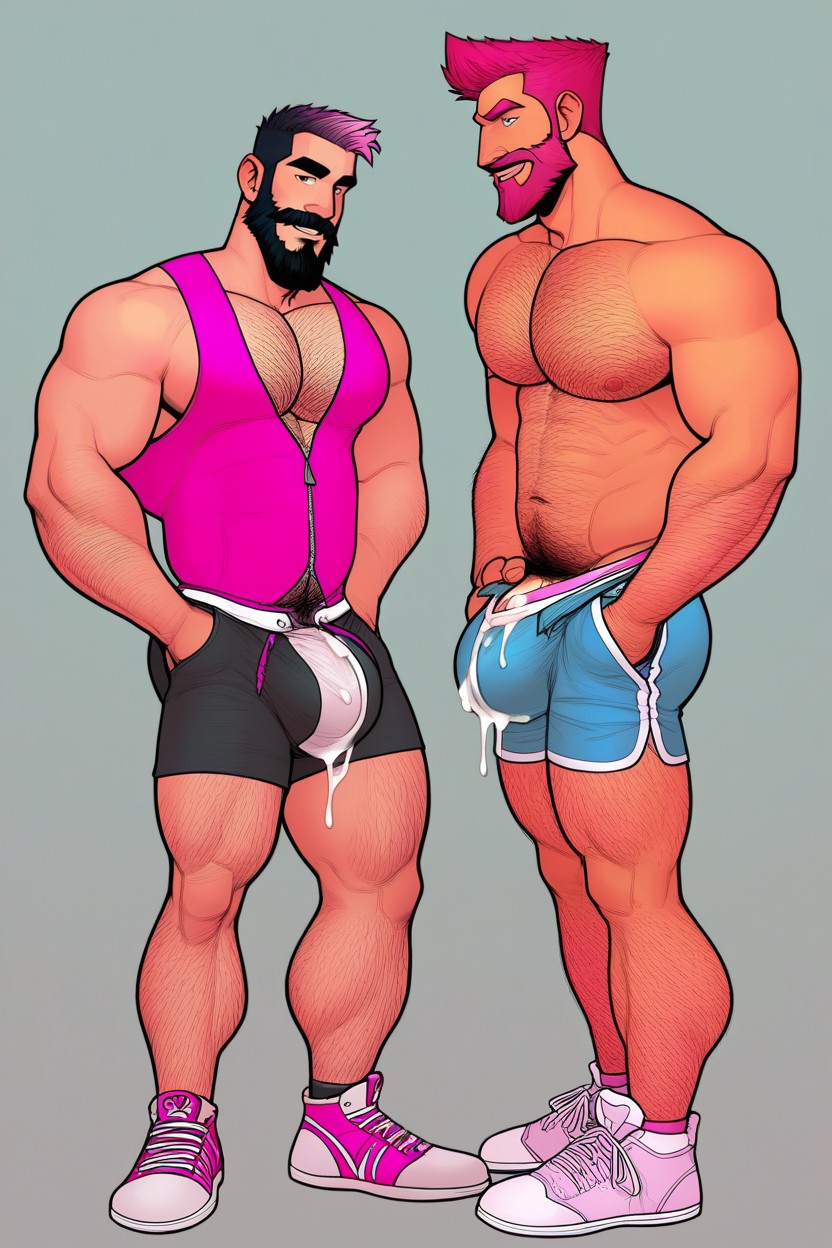 Gigantic Bulge, Pink Thick Beard, Body Hair AI Gay Porn