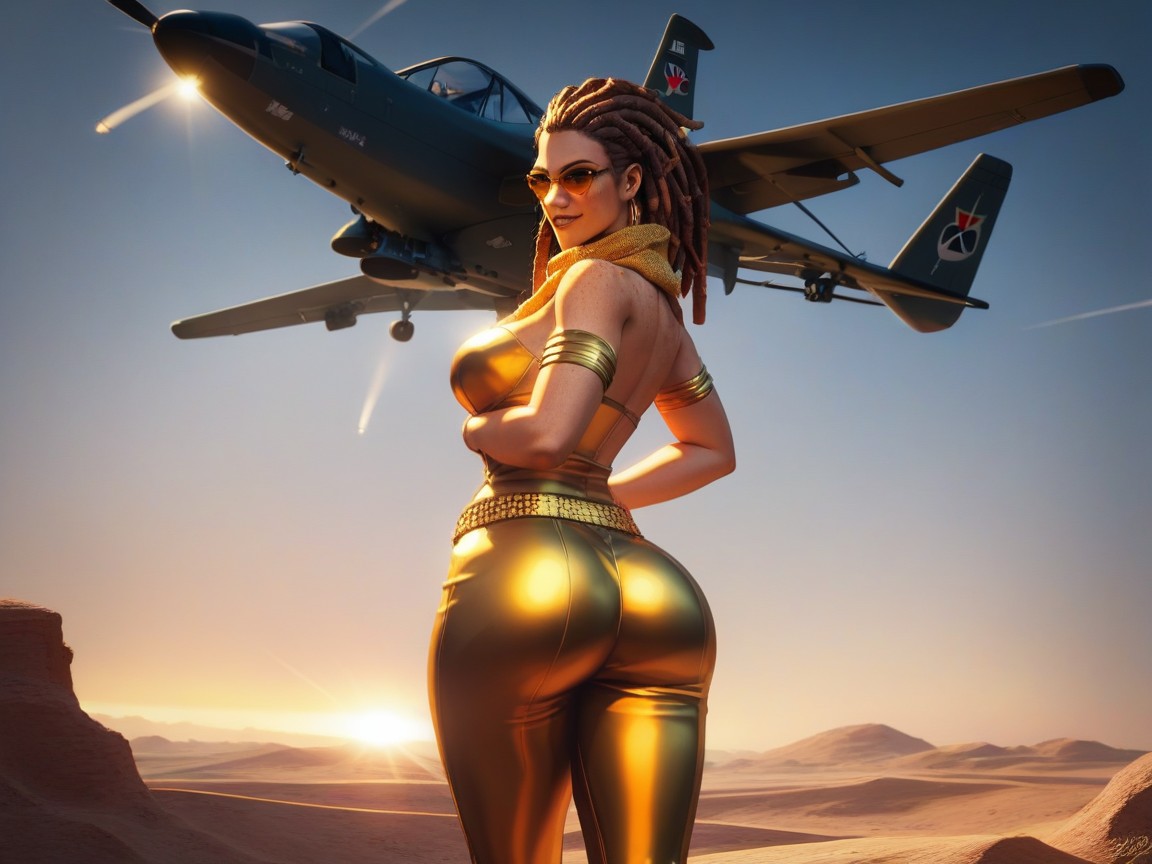 Low Torso Height, Hands On Hips, Sheer Gold Scarf Hentai AI Porn