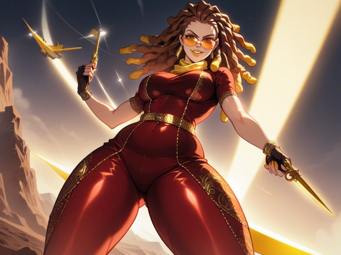 Sheer Gold Scarf, Amber Eyes, Sharp Edges And Lines Hentai IA pornografia