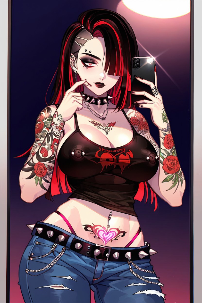 Hair Covering One Eye, Wide Hips, Chin Up Hentai IA