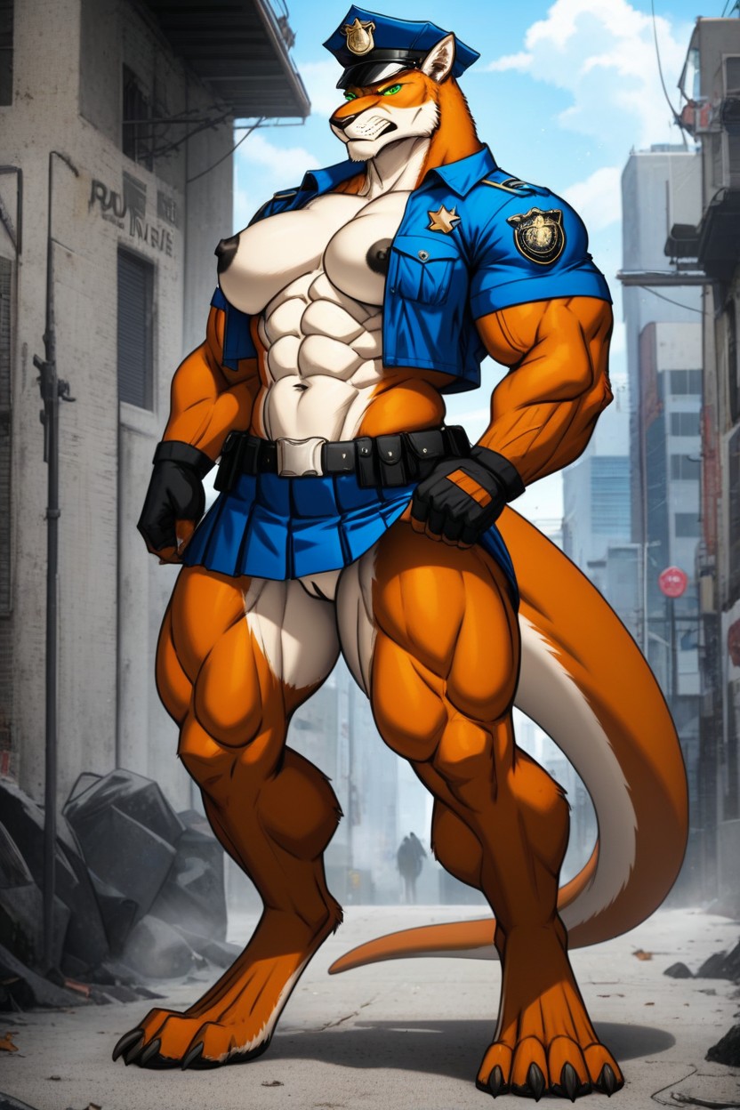 Black Pussy, Brown Fur, Extremely Muscular Furry AI Porn