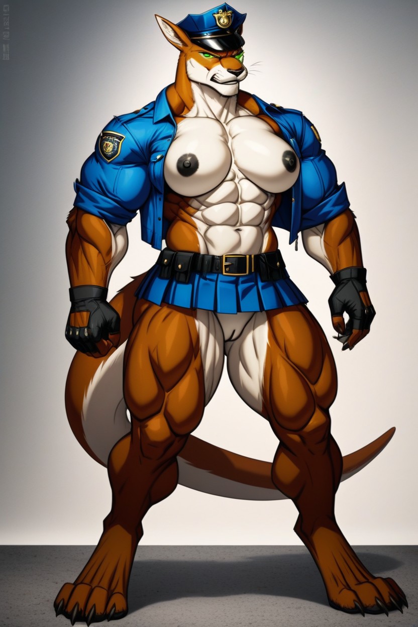Removing Panties, White Body, Extremely Muscular Furry AI Porn