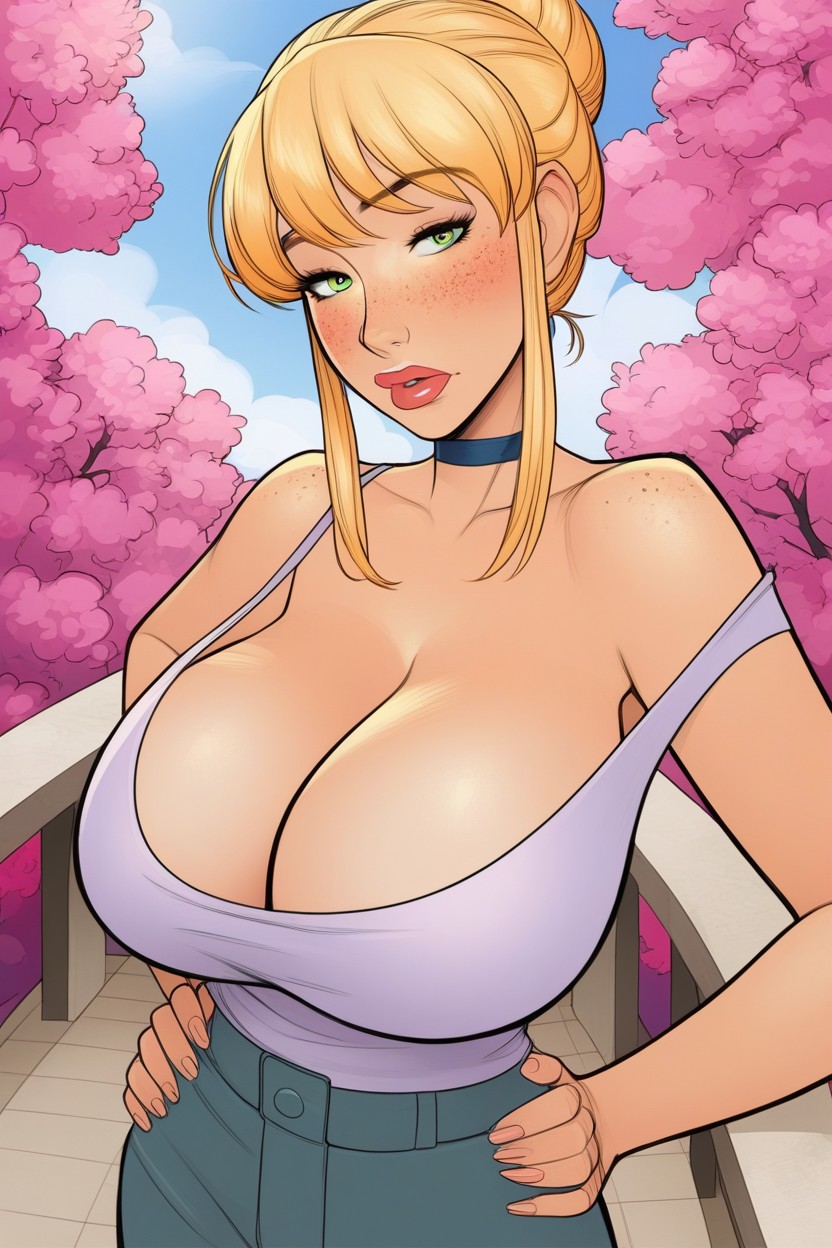 Cleavage, Tank Top, Hair In Bun AI Porn