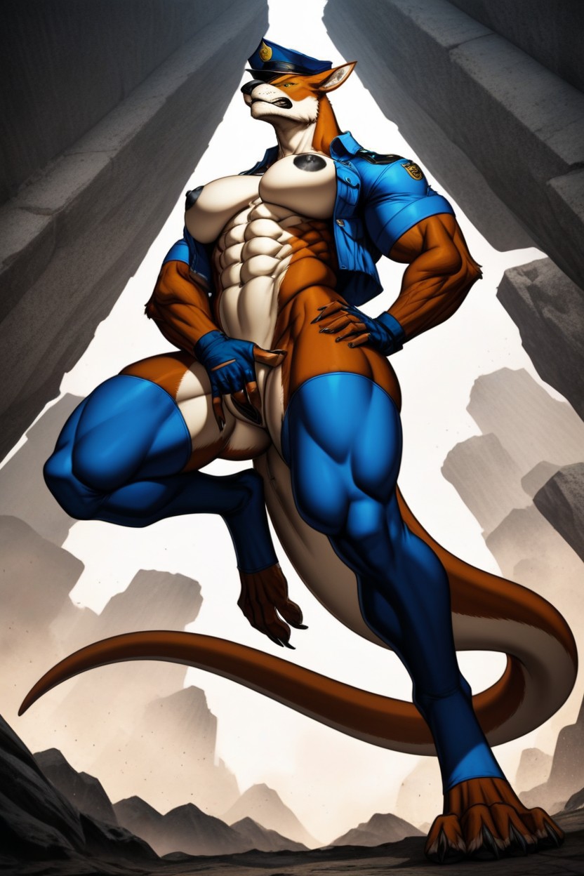 Kangaroo, Masculine, Extremely Muscular Furry AI Porn