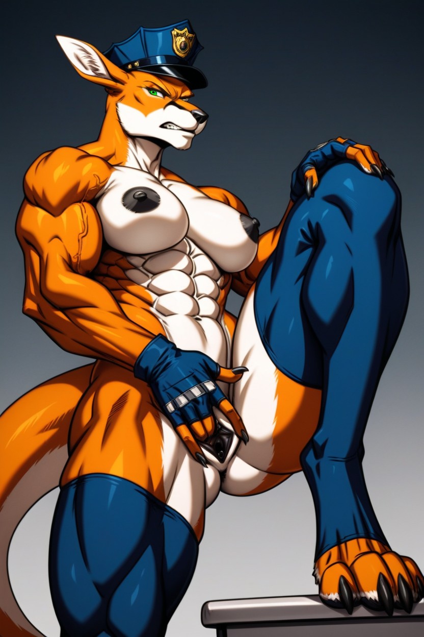 Pussy Visible, Large Biceps, Extremely Muscular Furry AI Porn