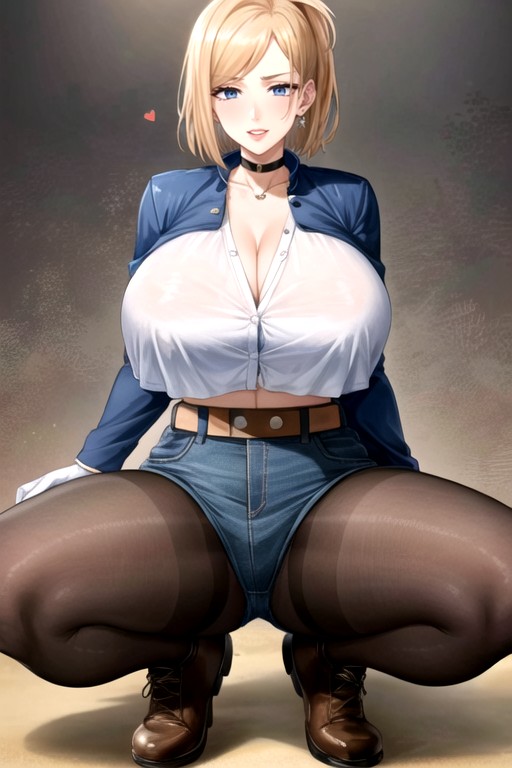Pubic Hairnipple Pointshalf Areolasbig Buttocks, Full Body Focus, Low Rise Denim Shorts Hentai AI Porn