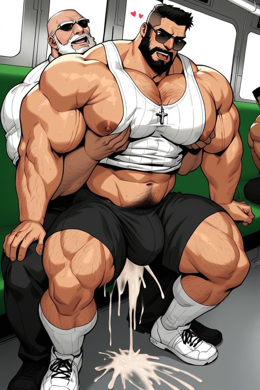 White Sweaty Tank Top, Form Fitting Clothes, Hyper Muscle Daddy AI Gay Porn