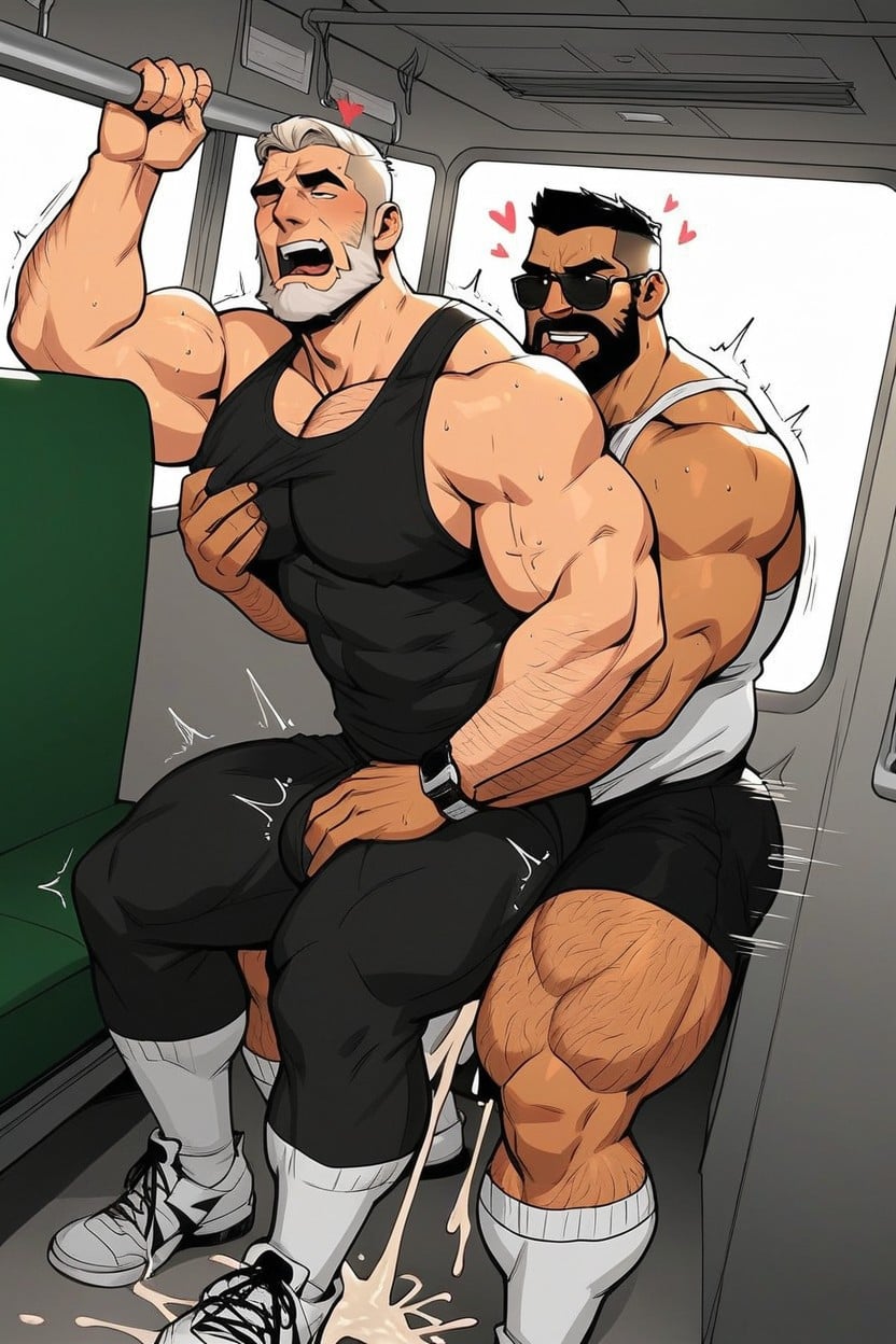 Volumetric Light, Tall Muscular Body, Other Guy Is Shaved Bald AI Gay Porn