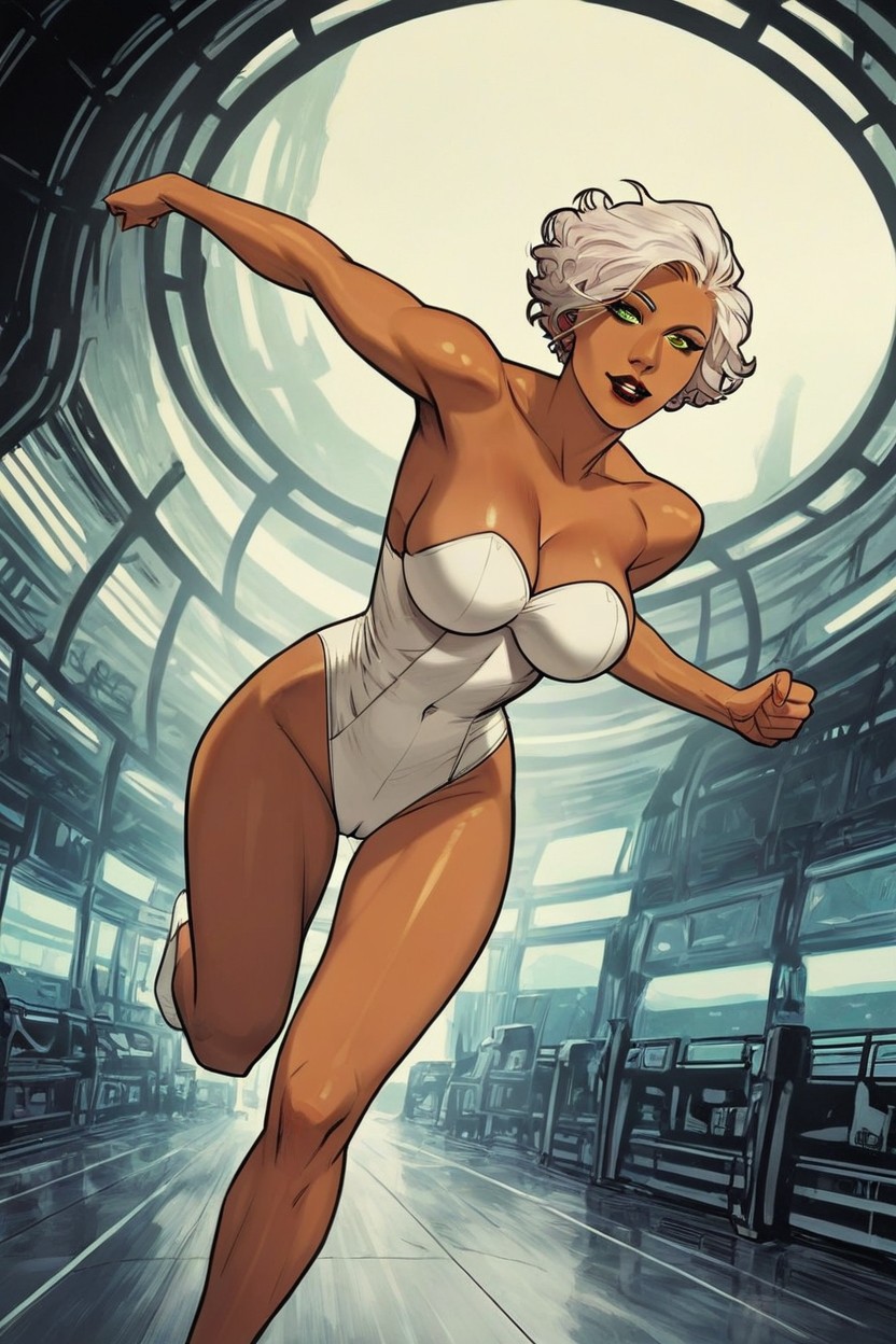 Leotard, Arched Back, White Hair Hentai AI Porn